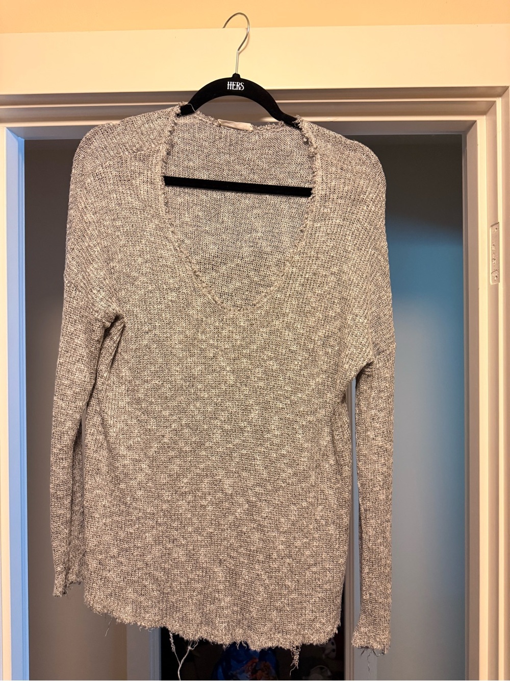 Lush Heather Gray V-Neck Lightweight Knit Sweater